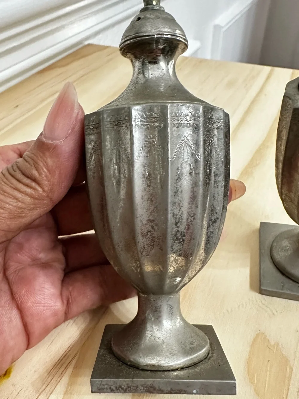 Vintage Godniget Silver Plate Salt & Pepper Shakers w/ Grape Vine Caddy